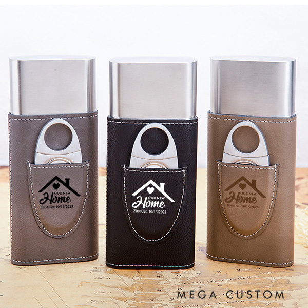 Personalized Cigar Case Engraved Leather Cigar Holder with Cutter Wedding Housewarming Gift First Home Gift for Couple Moving Gift for Husband