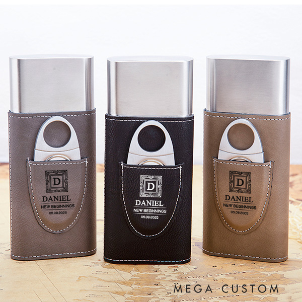 Personalized Leather Cigar Case Engraved Cigar Holder with Cutter Wedding Housewarming Gift Moving Gift for Husband New Home New Beginnings Gift