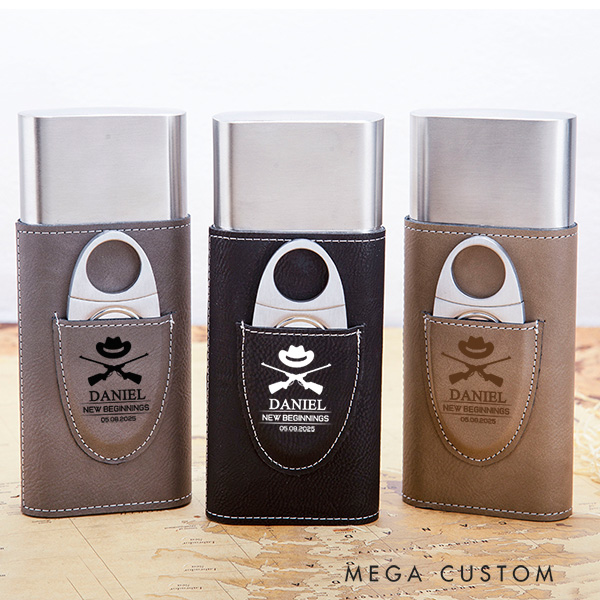 Personalized Cigar Case Engraved Leather Cigar Holder with Cutter Wedding Housewarming Gift Moving Gift for Husband New Home New Beginnings Gift