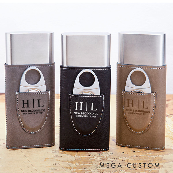 Personalized Initials Leather Cigar Case Custom Engraved Cigar Holder with Cutter Wedding Housewarming Gift Moving Gift for Husband New Home Gift