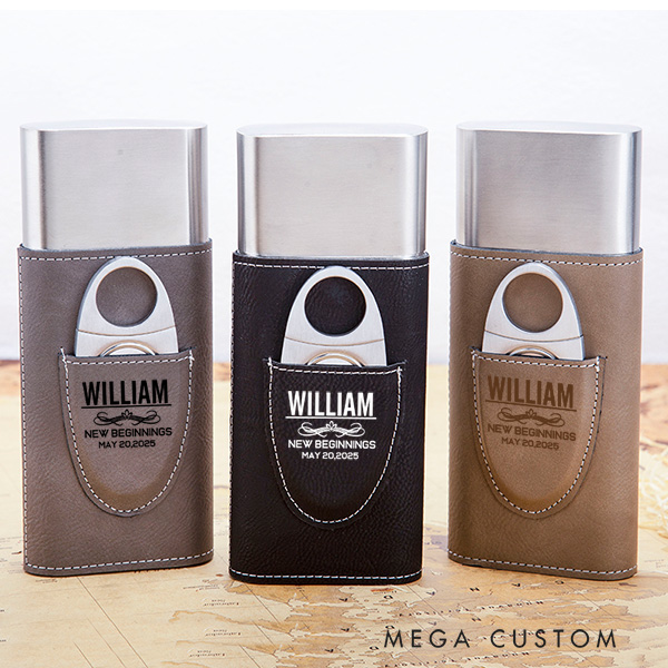 Personalized Engraved Cigar Case Custom Leather Cigar Holder with Cutter Wedding Housewarming Gift Moving Gift for Husband New Home Gift