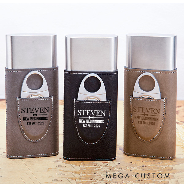 Personalized Engraved Cigar Case Custom Leather Cigar Holder with Cutter Wedding Gift Housewarming Gift Moving Gift for Husband New Beginnings Gift