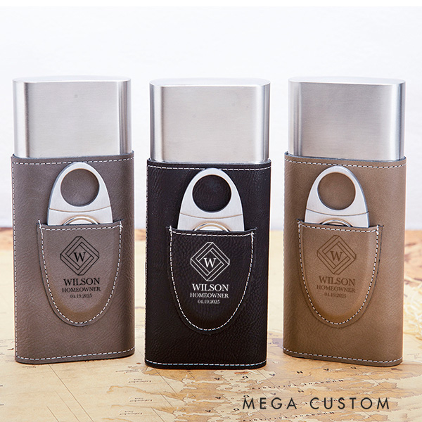 Personalized Leather Cigar Case Engraved Cigar Holder with Cutter Housewarming Gift New Homeowner Gifts Father's Day Gifts  Moving Gift for Husband