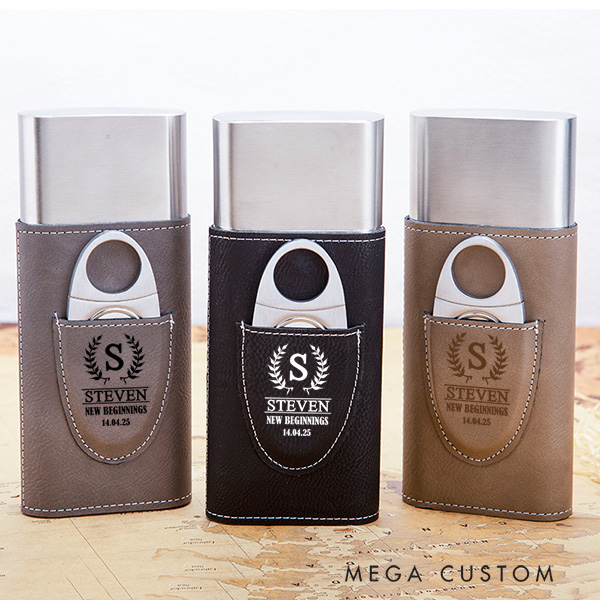 Personalized Engraved Cigar Case Custom Leather Cigar Holder with Name Wedding Gift for Dad Housewarming Gift Moving Gift for Husband New Home Gift