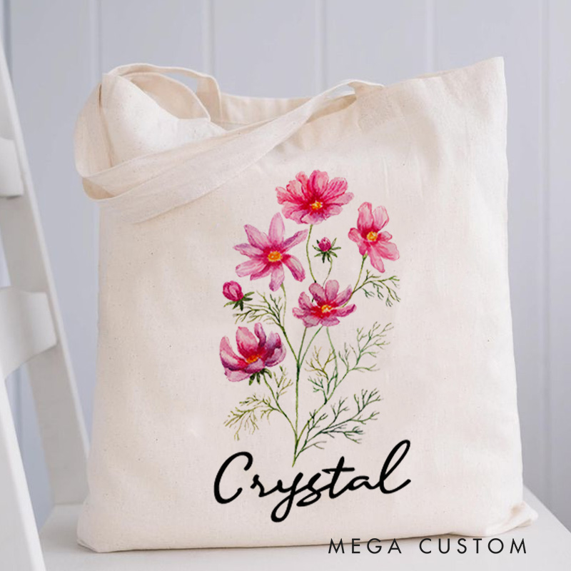 Personalized Birth Flower Tote Bag for Woman Canvas Tote Bag for Her Birth Month Flower Gift for Her