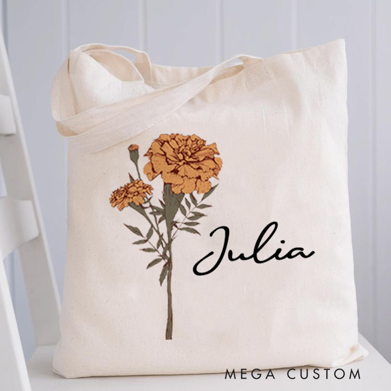 Personalized Cute Floral Tote with Name Shoulder Tote Floral Tote Bag Gift For Her Birth Flower Gift