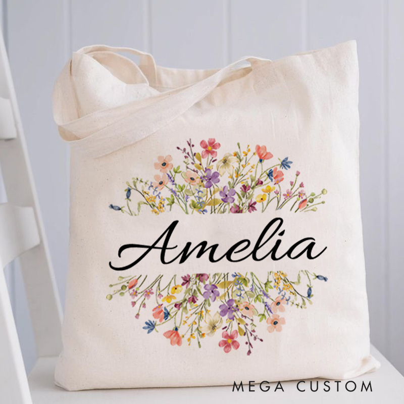 Personalized Floral Tote Bag with Name Floral Shoulder Bag Gift for Her