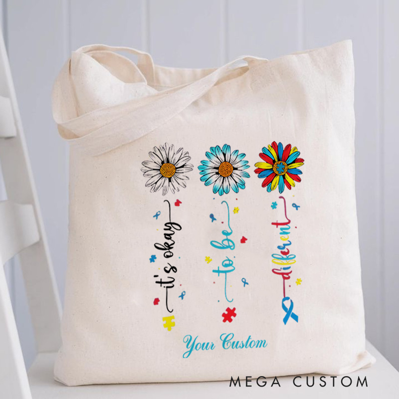 Personalized Dandelion and Ribbon Illustration with Autism Awareness Message for a Meaningful Advocacy Tote Bag