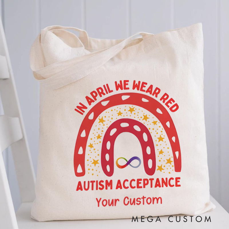 Personalized Autism Acceptance Rainbow Illustration Featuring Bold Colors and Customizable Text for Advocacy Tote Bag