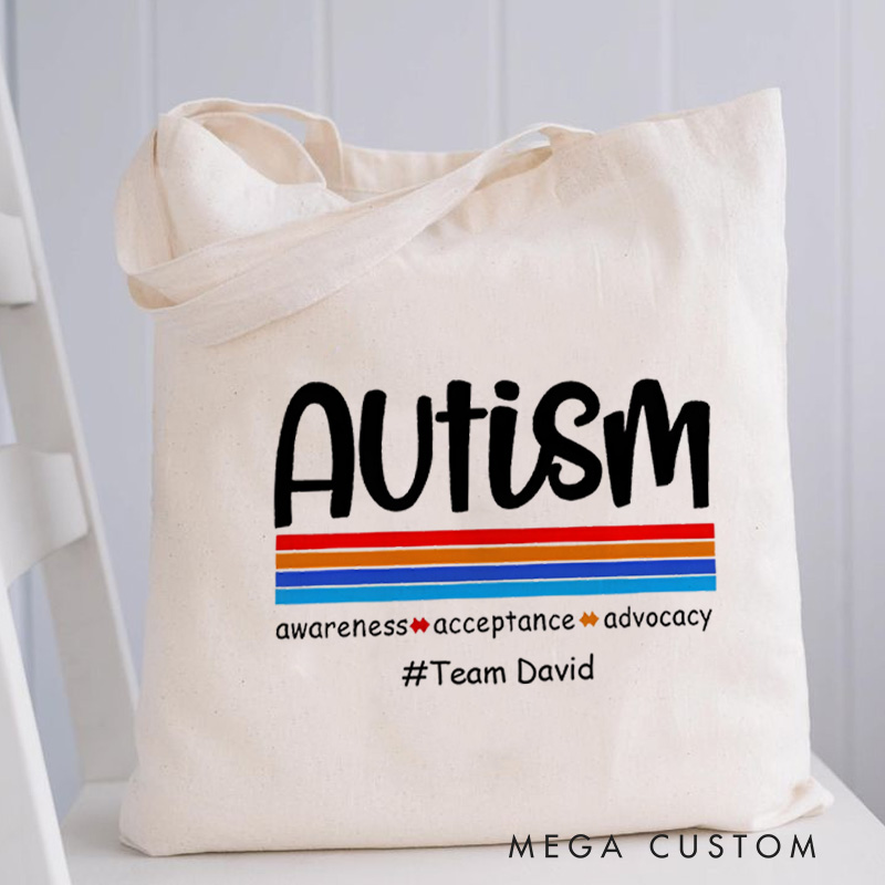 Personalized Autism Awareness Text Illustration Featuring Advocacy Acceptance and Love Message for Advocacy Tote Bag