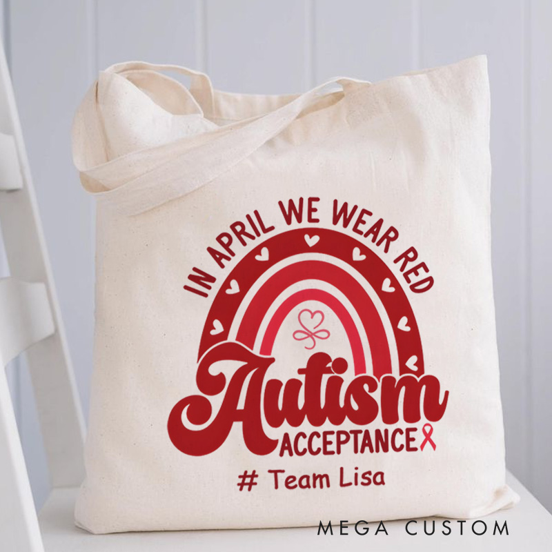 Personalized Autism Acceptance Rainbow Illustration Featuring Bold Colors and Advocacy Message for Tote Bag