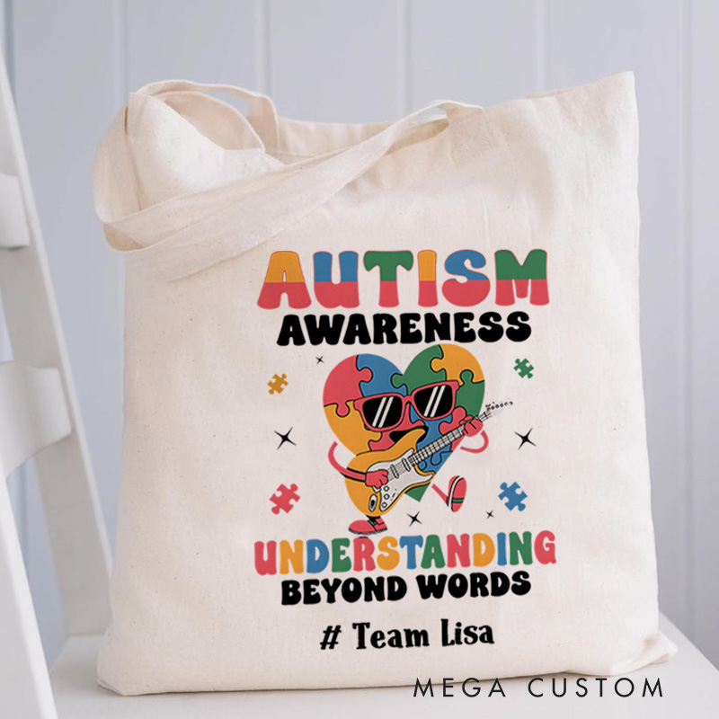 Personalized Autism Awareness Illustration Featuring Rocket and Beyond Words Message for Advocacy Tote Bag