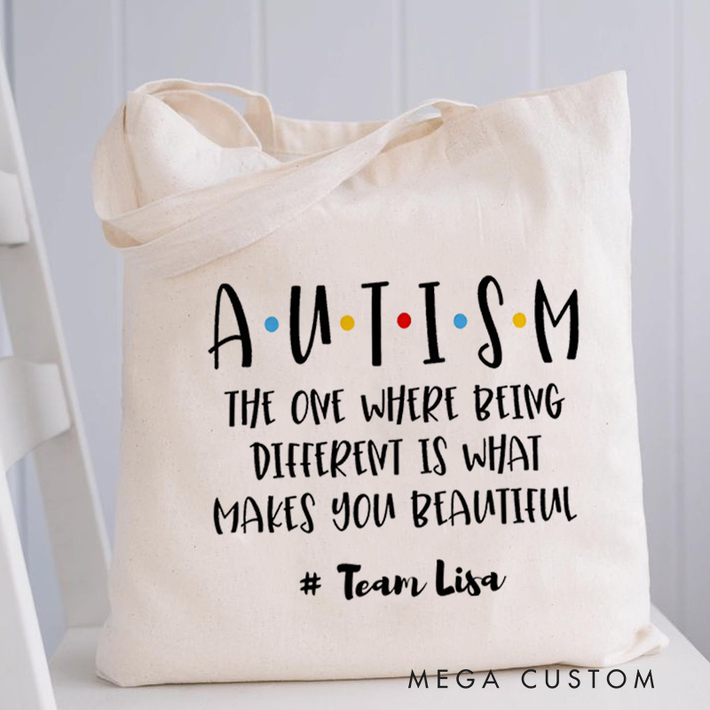 Personalized Autism Awareness Quote Illustration Emphasizing the Beauty of Being Different for Advocacy Tote Bag