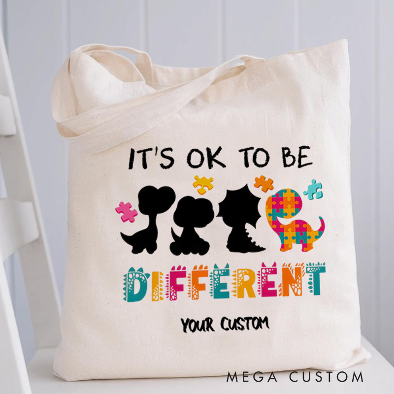 Personalized Autism Awareness Illustration Highlighting It’s Okay to Be Different Message for Advocacy Tote Bag