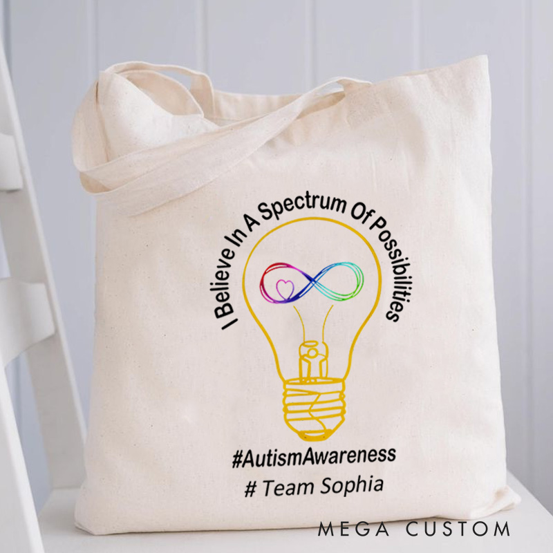 Personalized Spectrum of Possibilities Illustration with Infinity Symbol for Autism Awareness Advocacy Tote Bag