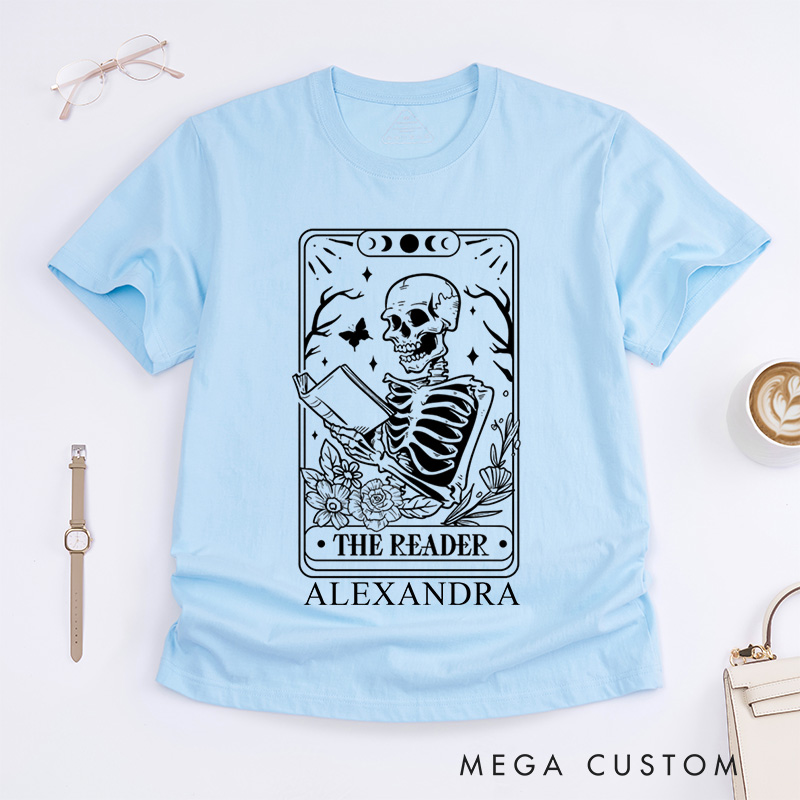 Personalized The Reader Tarot Card Shirt Skeleton Classic T-Shirts Reading Shirt Book Lover Shirt Gift Librarian Shirt Reader Gift