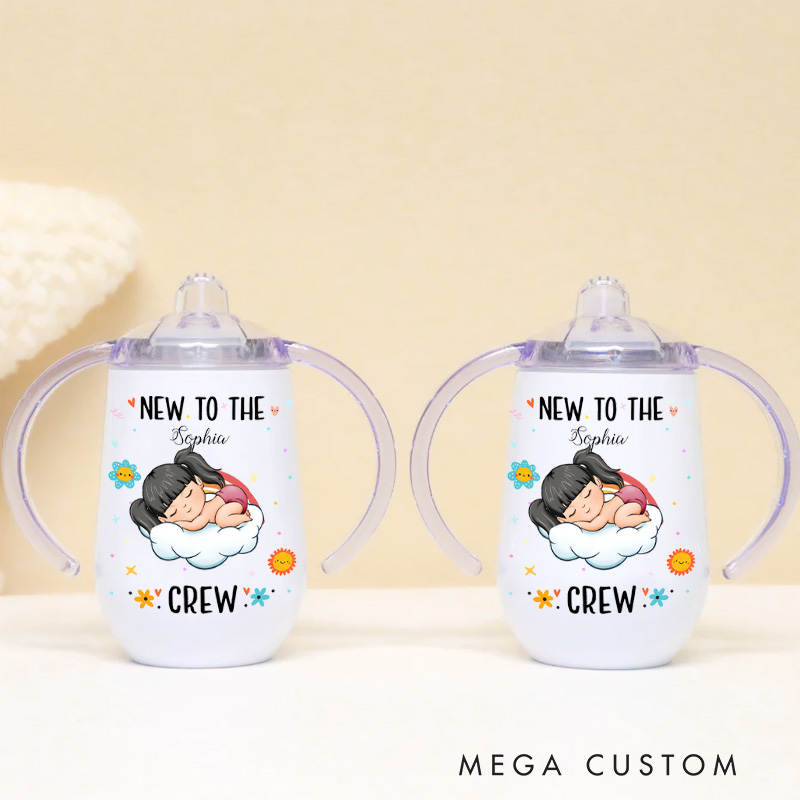 Personalized Welcome Baby with Sweet Sleeping Infant and Cloud Design for Nursery Sippy Cup