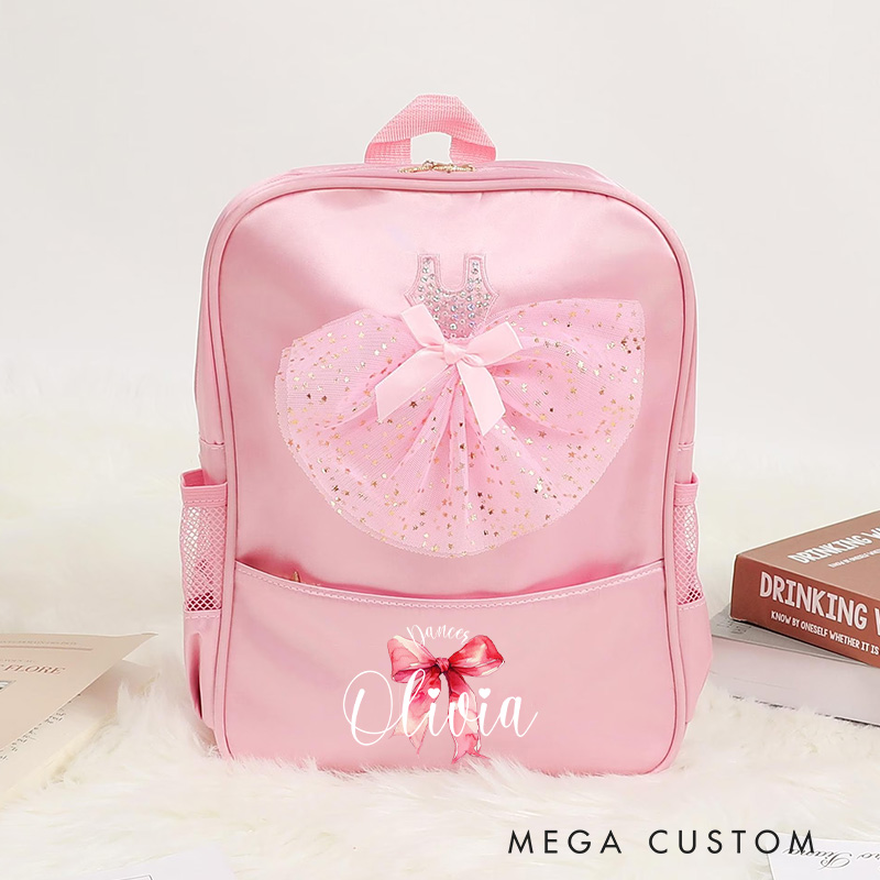 Personalized Watercolor Bow Tie Dance Bag for Girls Name Backpack Pink Ballet Dance Bag Gymnastic Cheer Girls Christmas Gifts Back To School Gift
