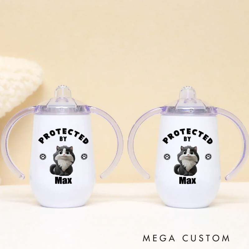 Personalized Cute Cat Protector with Adorable Cat Illustration for Baby Sippy Cup