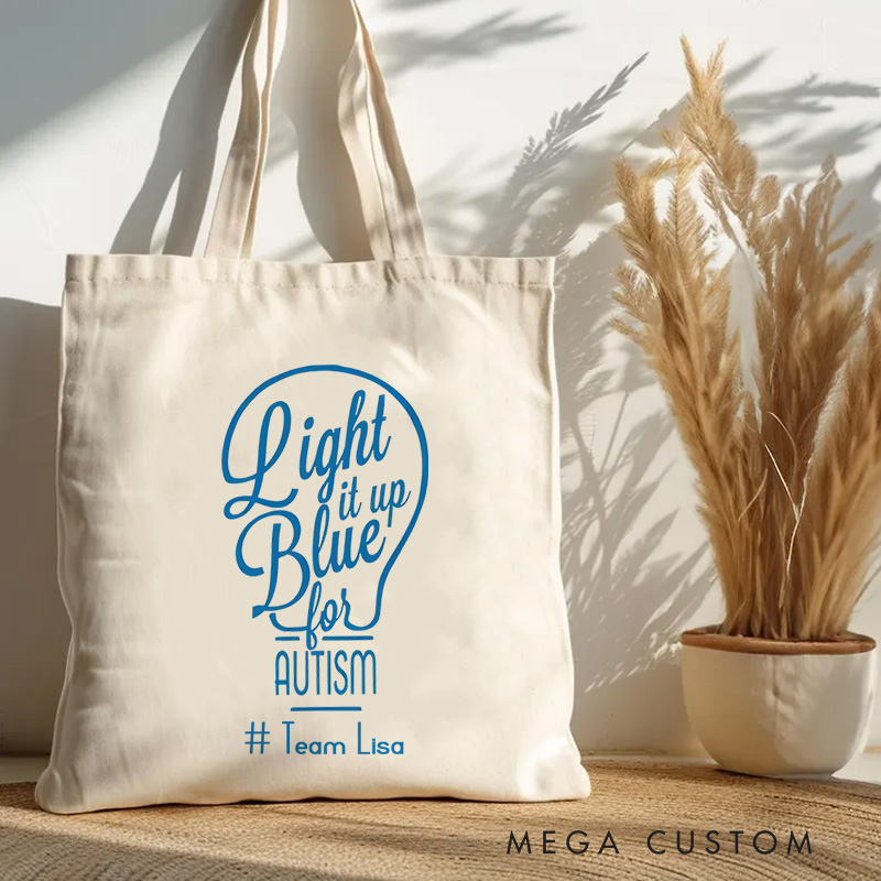 Personalized Light It Up Blue for Autism Awareness Illustration Featuring Elegant Typography for Advocacy Tote Bag