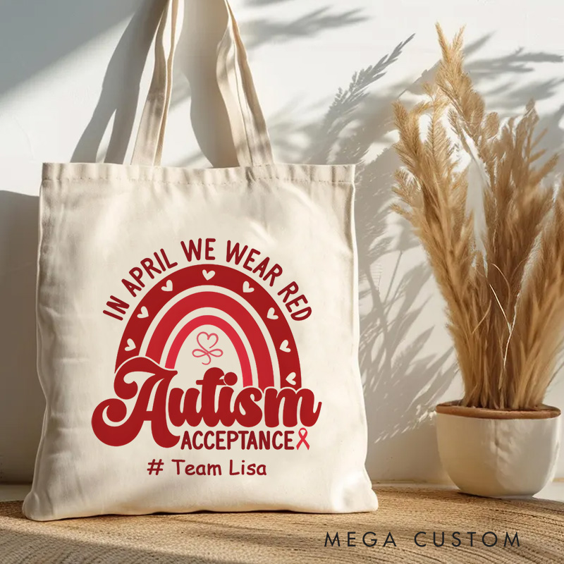 Personalized Autism Acceptance Rainbow Illustration Featuring Bold Colors and Advocacy Message for Tote Bag