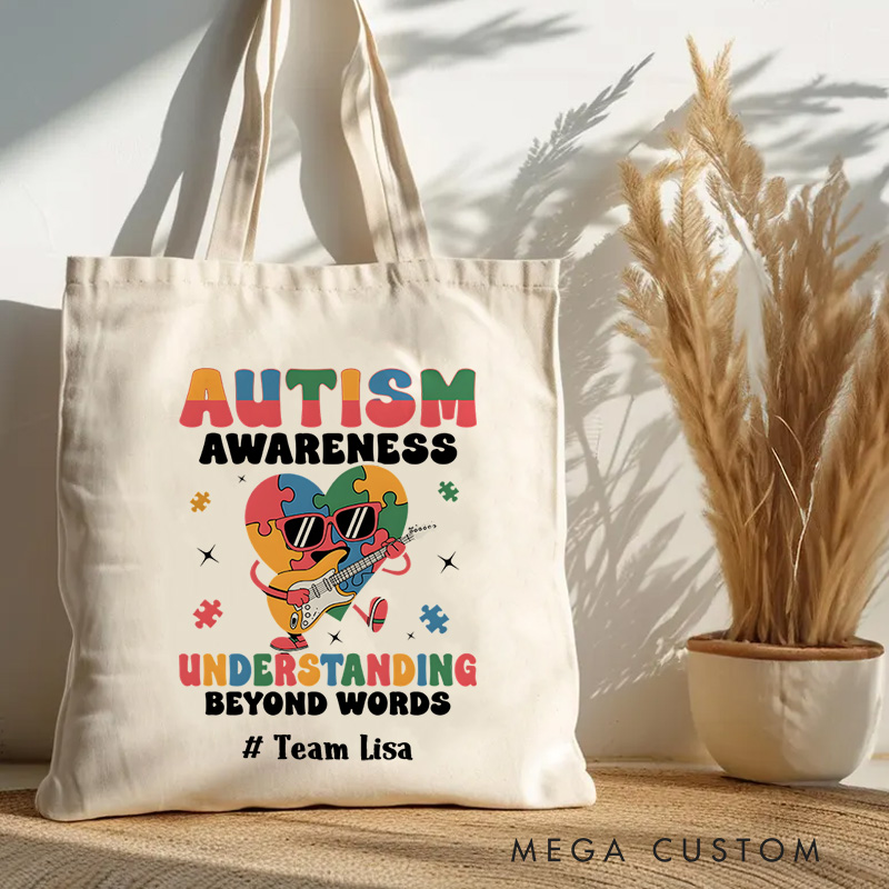 Personalized Autism Awareness Illustration Featuring Rocket and Beyond Words Message for Advocacy Tote Bag