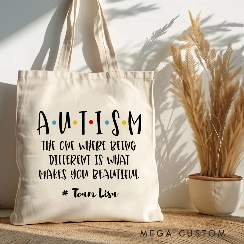 Personalized Autism Awareness Quote Illustration Emphasizing the Beauty of Being Different for Advocacy Tote Bag