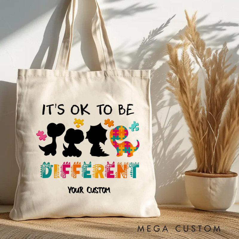 Personalized Autism Awareness Illustration Highlighting It’s Okay to Be Different Message for Advocacy Tote Bag
