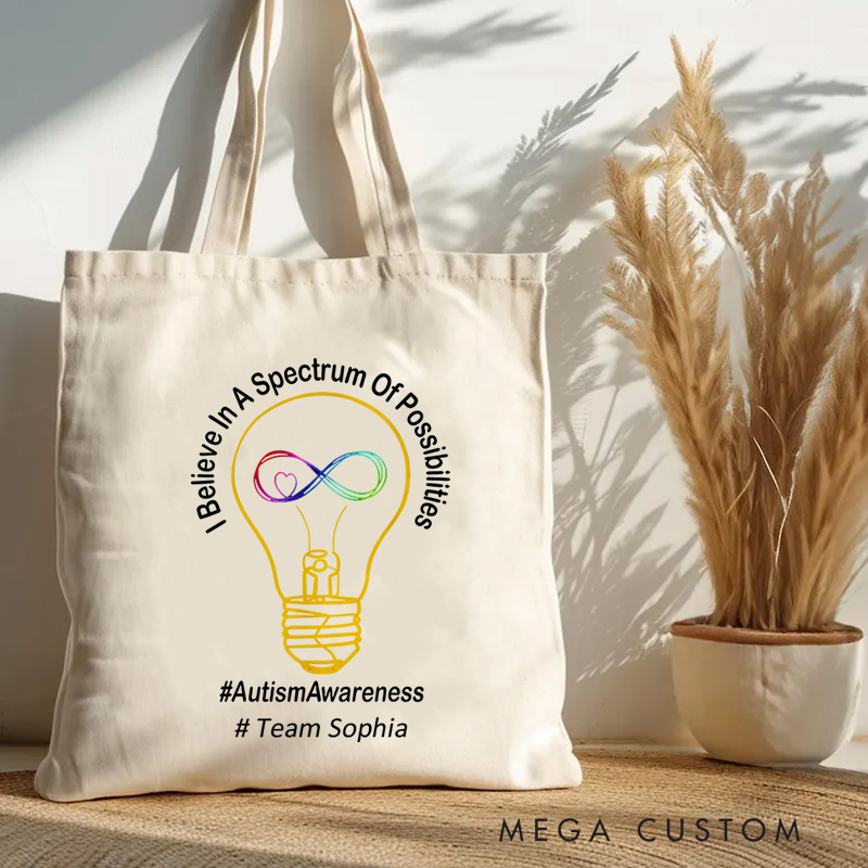 Personalized Spectrum of Possibilities Illustration with Infinity Symbol for Autism Awareness Advocacy Tote Bag