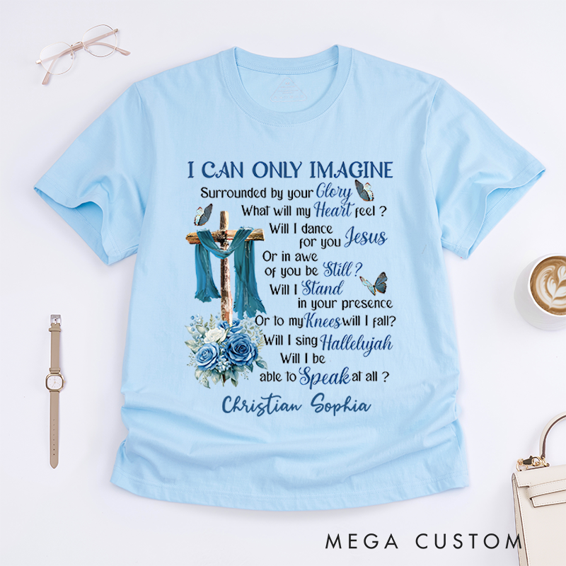 Personalized Classic T-Shirts I Can Only Imagine Cross and Blue Floral Inspirational Faith T-Shirt