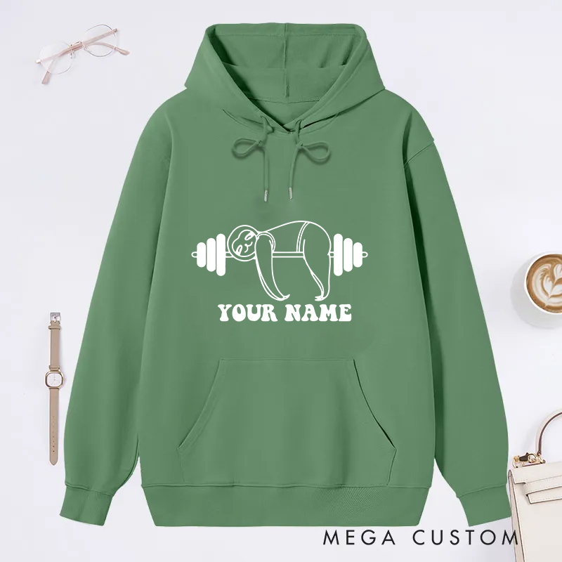 Personalized Fitness Classic Hoodies with Dumbbell and Name Graphic for Fitness Enthusiasts Bodybuilders and Gym Lovers