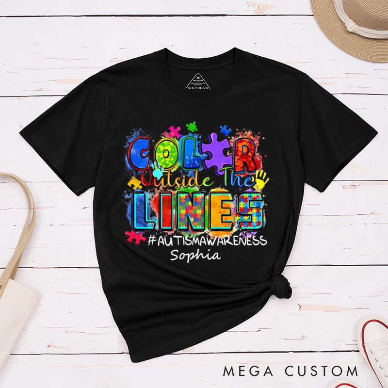 Personalized Color Outside the Lines Autism Awareness T-Shirt Neurodiversity Shirt