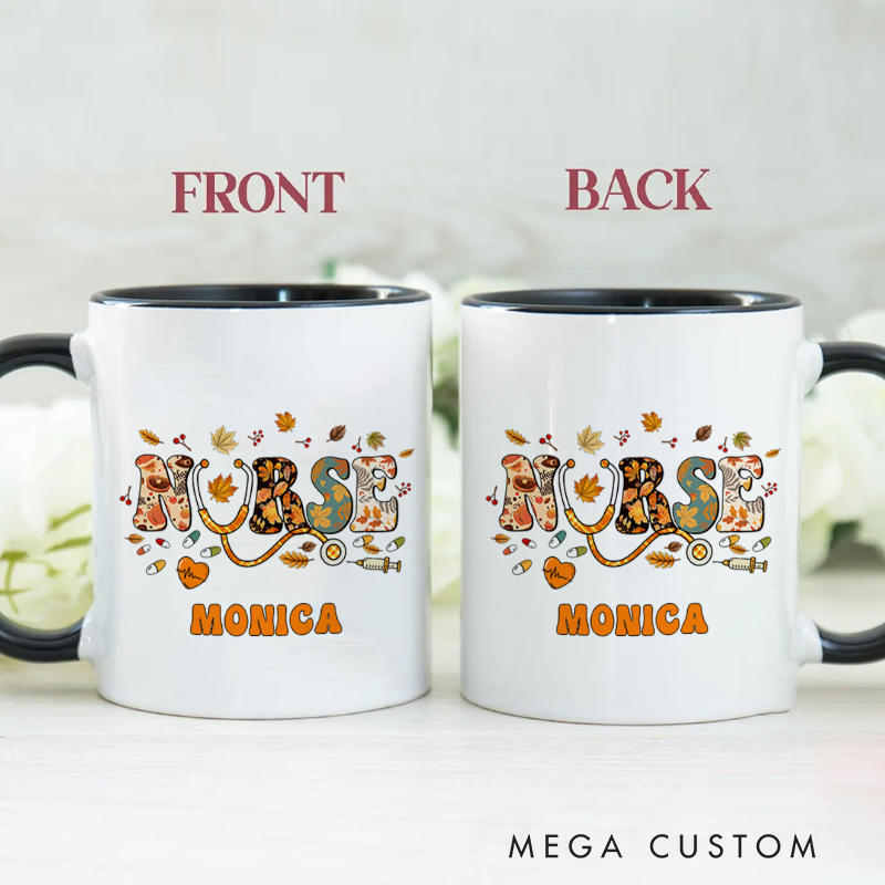 Personalized Nurse Mugs Autumn Nurse Vibes Design Coffee Mug Gift