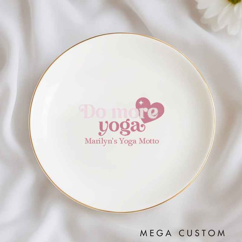 Personalized Ring Dishes with Elegant Yoga Motto Design and Gold Trim Perfect for Jewelry Storage, Home Décor, or Unique Gift for Yoga Lovers