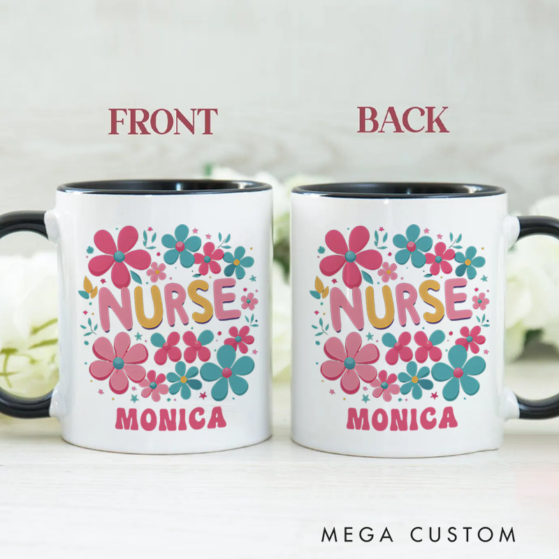 Personalized Nurse Mugs Floral Nurse Tribute Design Coffee Mug Gift