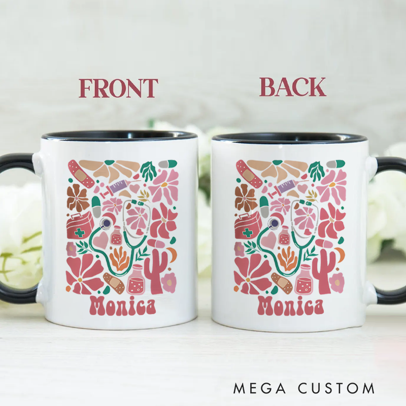Personalized Nurse Mugs Healthcare in Bloom Design Coffee Mug Gift