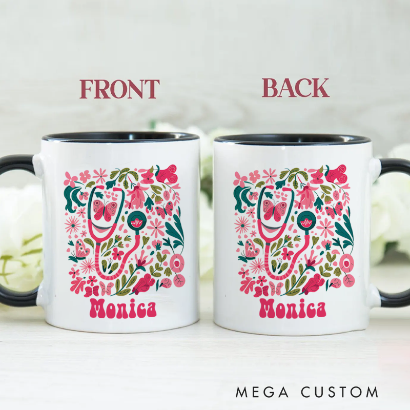 Personalized Nurse Mugs Floral Stethoscope Design Coffee Mug Gift