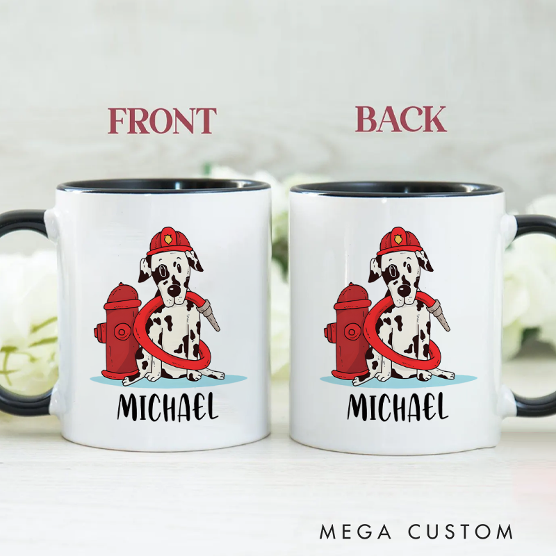 Personalized Firefighter Mugs Firefighter Dalmatian Winston the Brave Pup Design Coffee Mug Gift