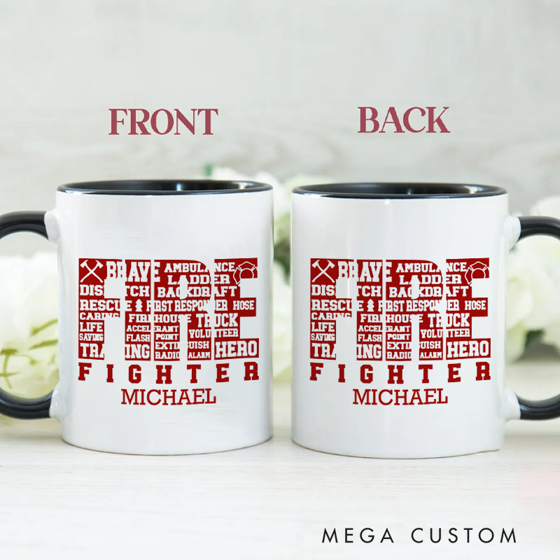 Personalized Firefighter Mugs Firefighter Word Art Brave and Bold Design Coffee Mug Gift