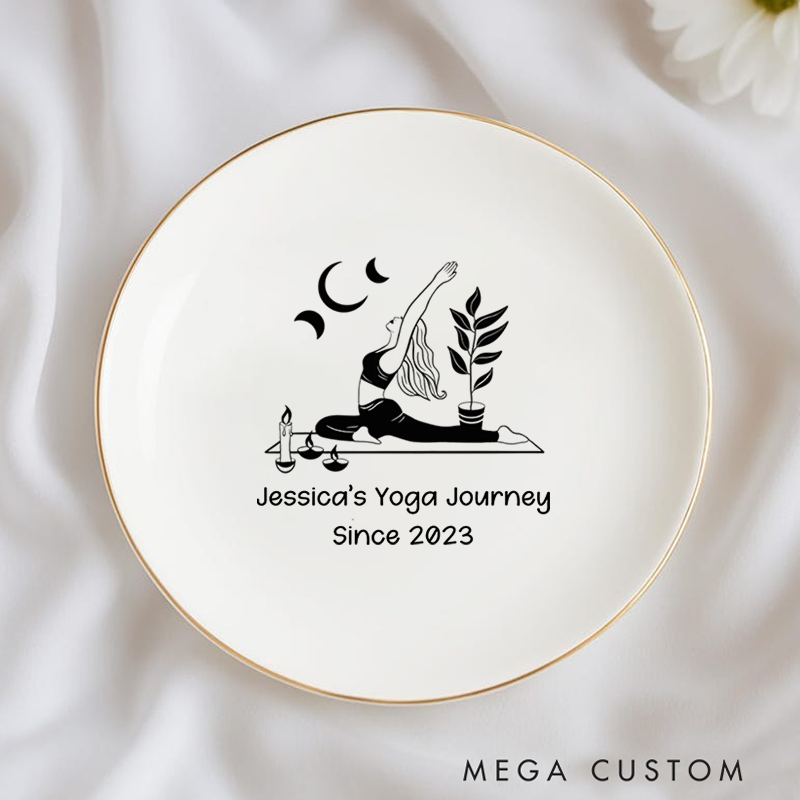 Personalized Ring Dishes with Elegant Yoga Design and Gold Trim Perfect Gift for Jewelry Storage, Home Décor or Unique Gift for Yoga Lover