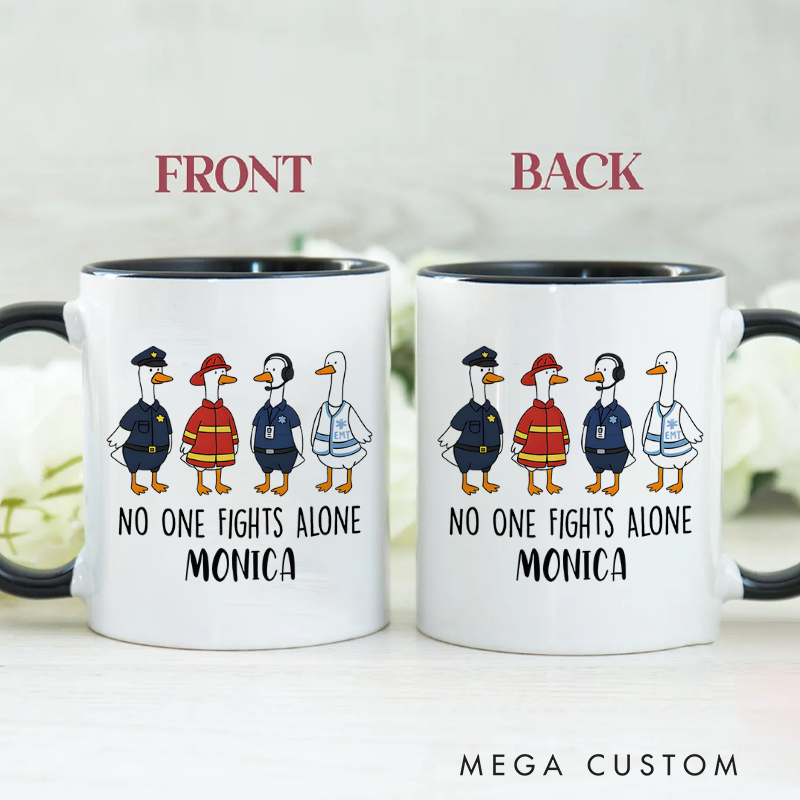 Personalized Firefighter Mugs No One Fights Alone Design Coffee Mug Gift