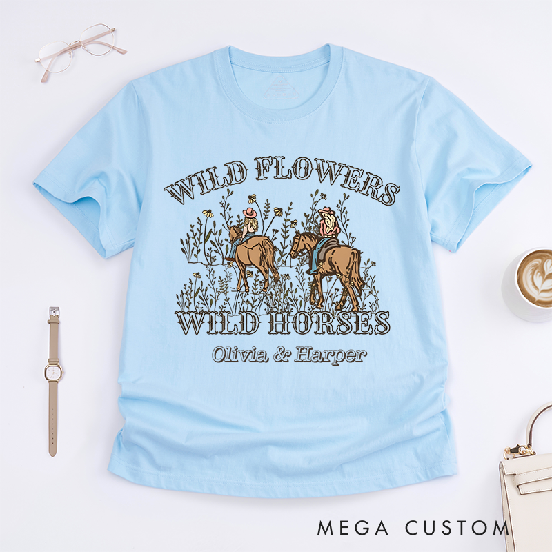 Personalized Classic T-Shirts Wild Flowers Wild Horses and Nature and Western Graphic Tee Perfect for Outdoor and Adventure Enthusiasts T-Shirt