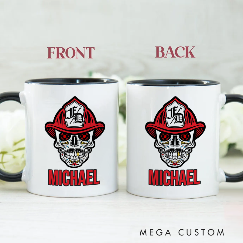 Personalized Firefighter Mugs Fierce Firefighter Skull Design Coffee Mug Gift