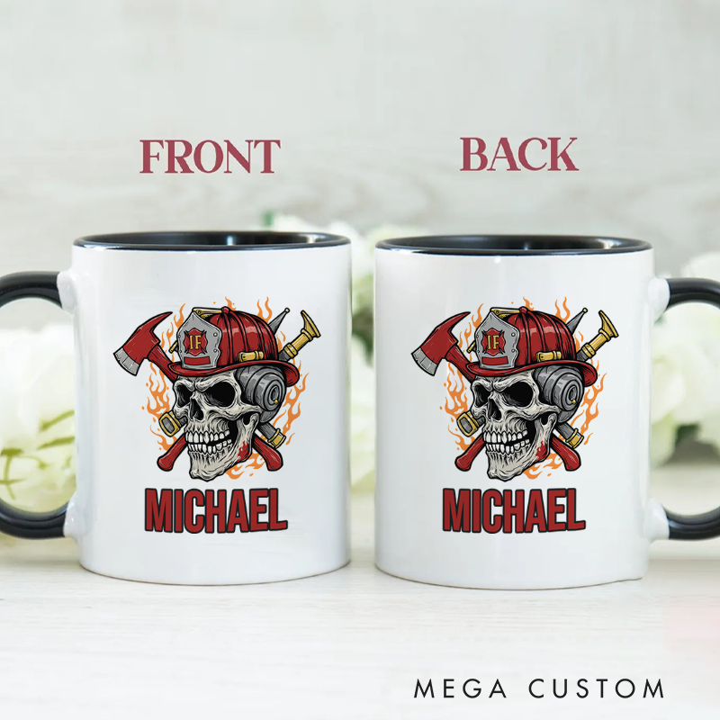 Personalized Firefighter Mugs Fierce Firefighter Skull Design Coffee Mug Gift