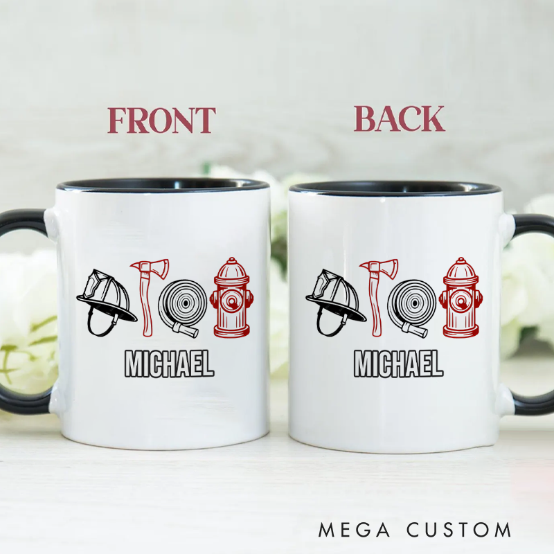 Personalized Firefighter Mugs Firefighter Essentials Line Art Design Coffee Mug Gift
