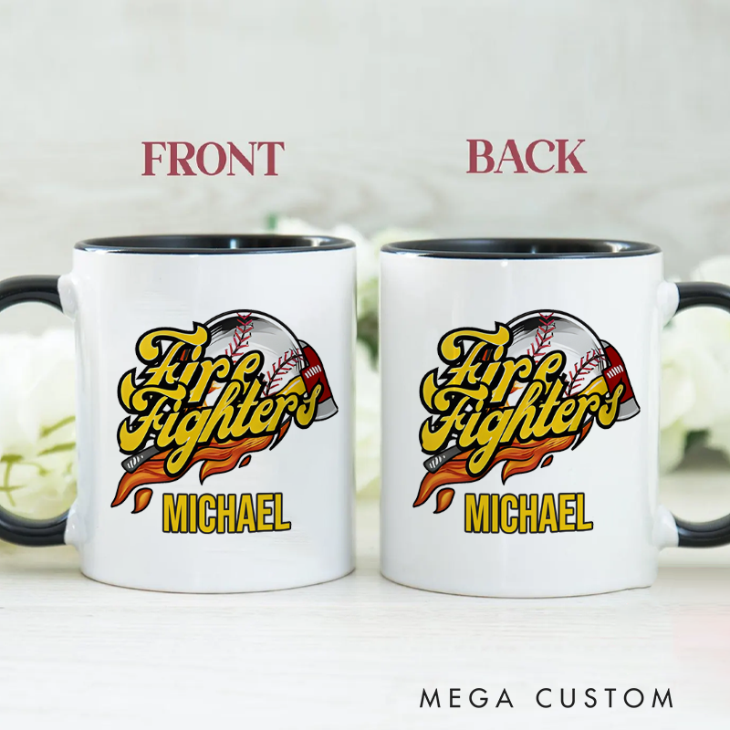 Personalized Firefighter Mugs Firefighters Baseball Themed Design Coffee Mug Gift