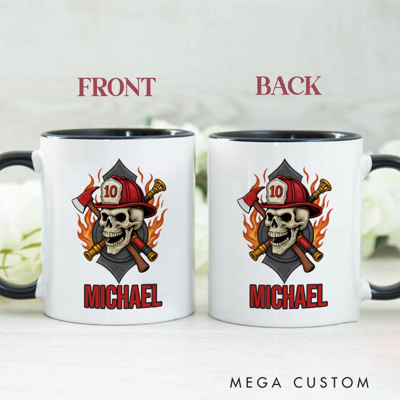 Personalized Firefighter Mugs Firefighter Skull Emblem Design Coffee Mug Gift