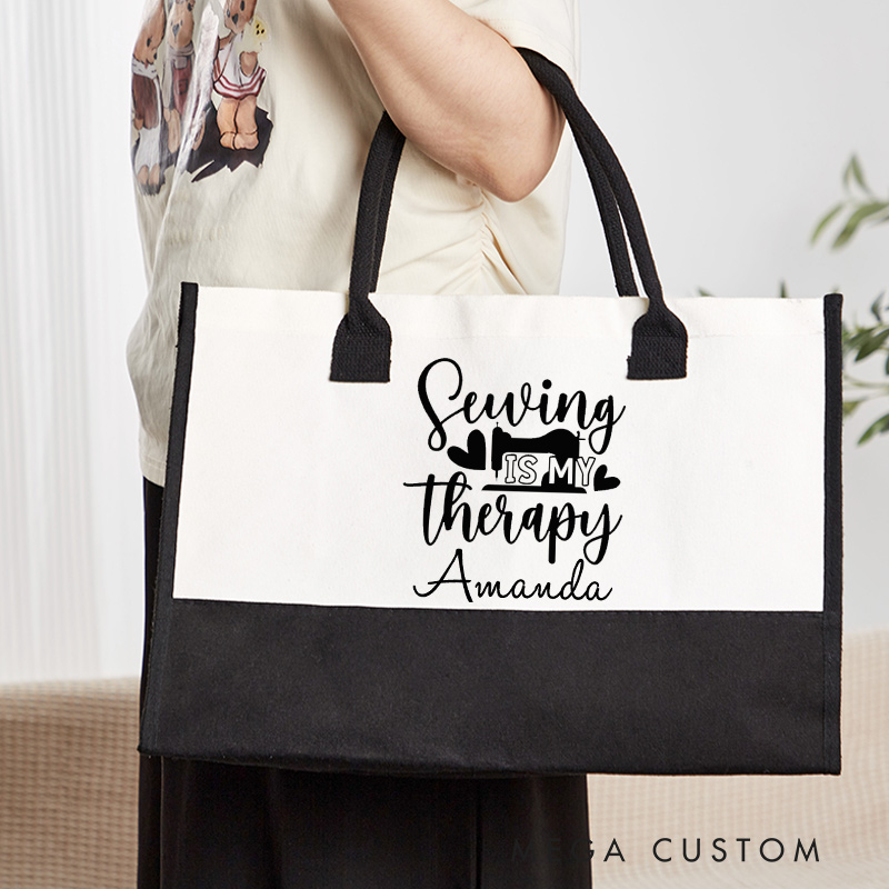 Personalized Sewing Is My Therapy Tote Bag Sewing Bag Sewing Lover Bag Seamstress Bag Seamstress Bag Floral Sewing Machine Bag