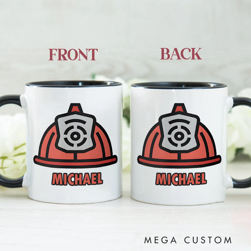 Personalized Firefighter Mugs Minimalist Firefighter Helmet Design Coffee Mug Gift