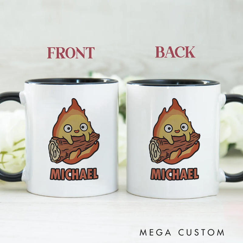 Personalized Firefighter Mugs Cute Flame with Log Character Design Coffee Mug Gift